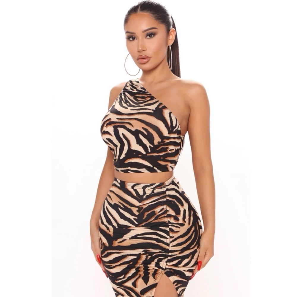 Tiger Print Midi Skirt Set